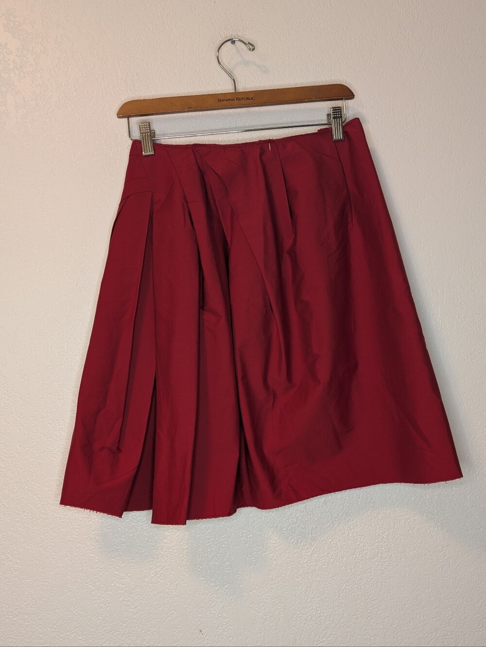 Vintage PRADA 2008 Archival Red Pleated Raw Edge Technical Skirt IT 38 US 2